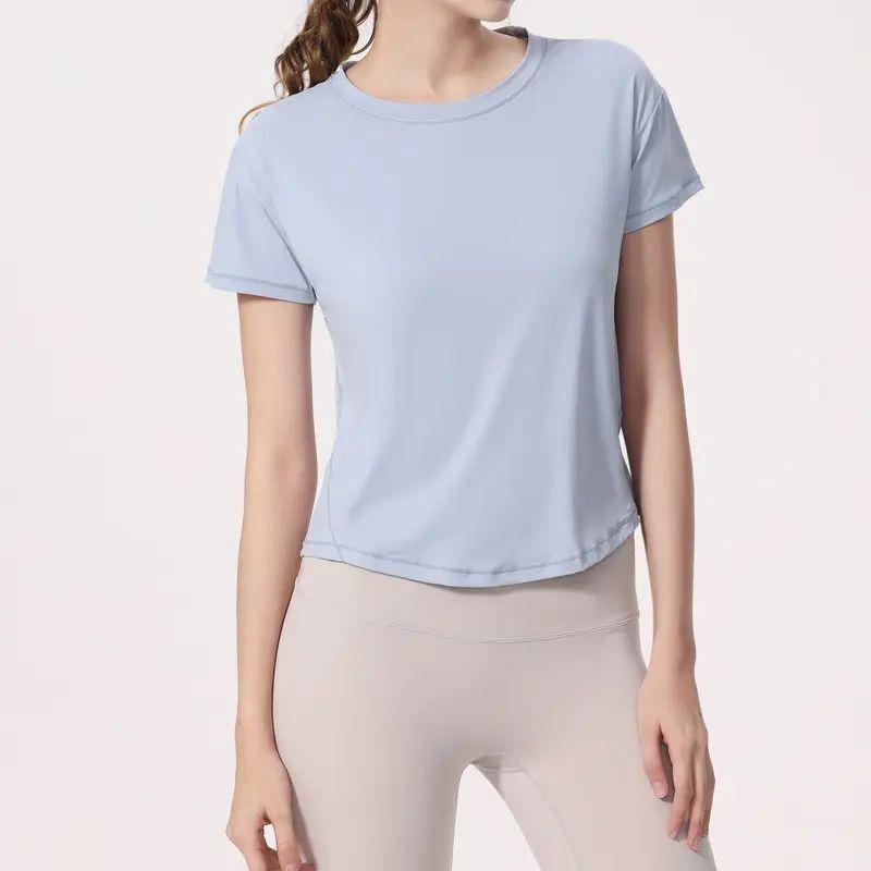 

Summer Cool Feeling Workout Clothes Women s Sports Short sleeve Quick Drying Clothes T-shirt Pilates Training Wear Yoga Clothes Top Lake water Blue XL