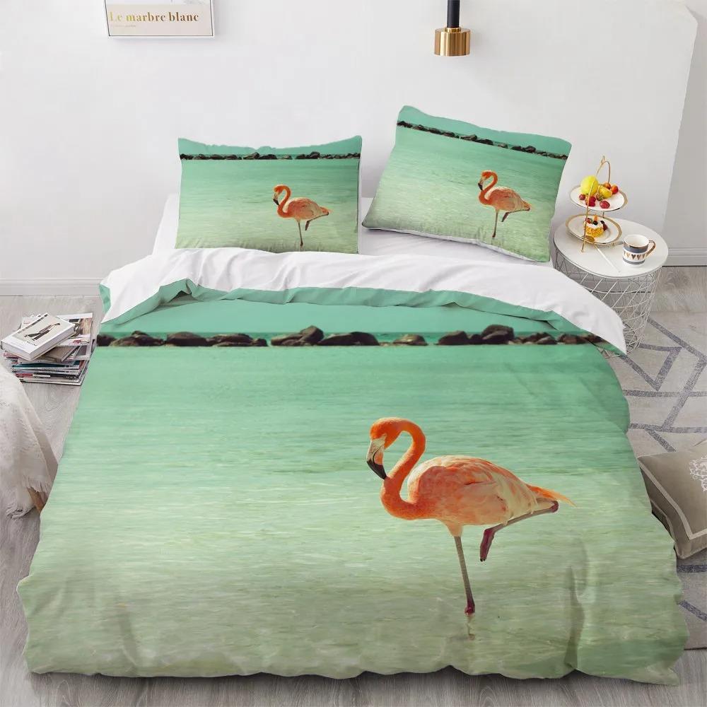 Cartoon Flamingo King Queen Duvet Cover Pink Animal Bedding Set for Boys Teens Adult Wildlife Soft 2/3pcs Quilt Cover Pillowcase