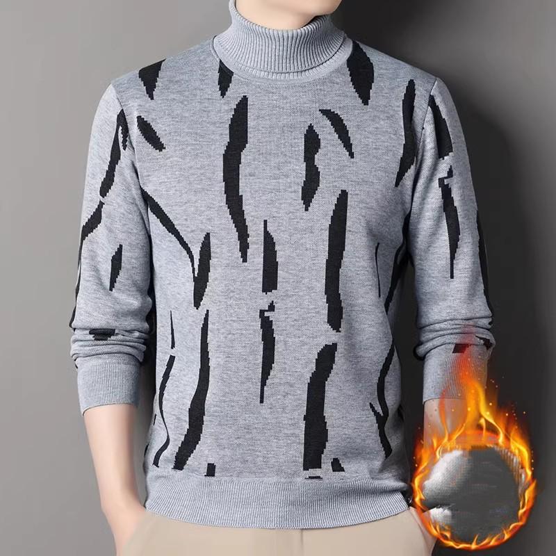 New Popular Autumn Winter Irregular Jacquard Pattern Sweater Casual Turtleneck Knitted Contrast Color Knitted Mens Pullover