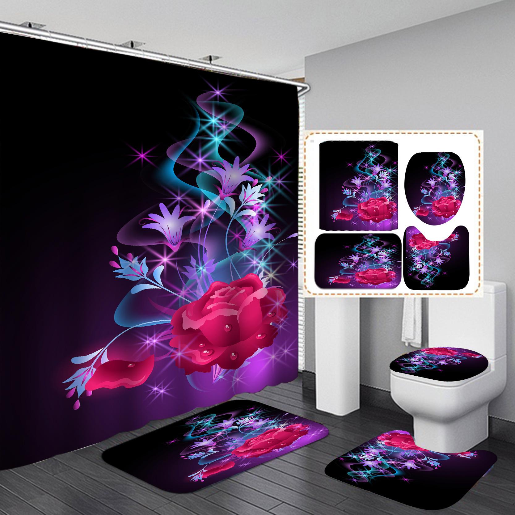 

Романтическая Роза Занавеска для душа Полиэстер Водонепроницаемая Мода Цветы Коврик для пола Туалетный набор Аксессуары для ванной Плеснестойкий 3pcs No Curtain