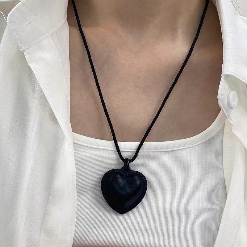 Vintage Black Leather Love Necklace Fashion Lace 3D Necklace Gift for Friends