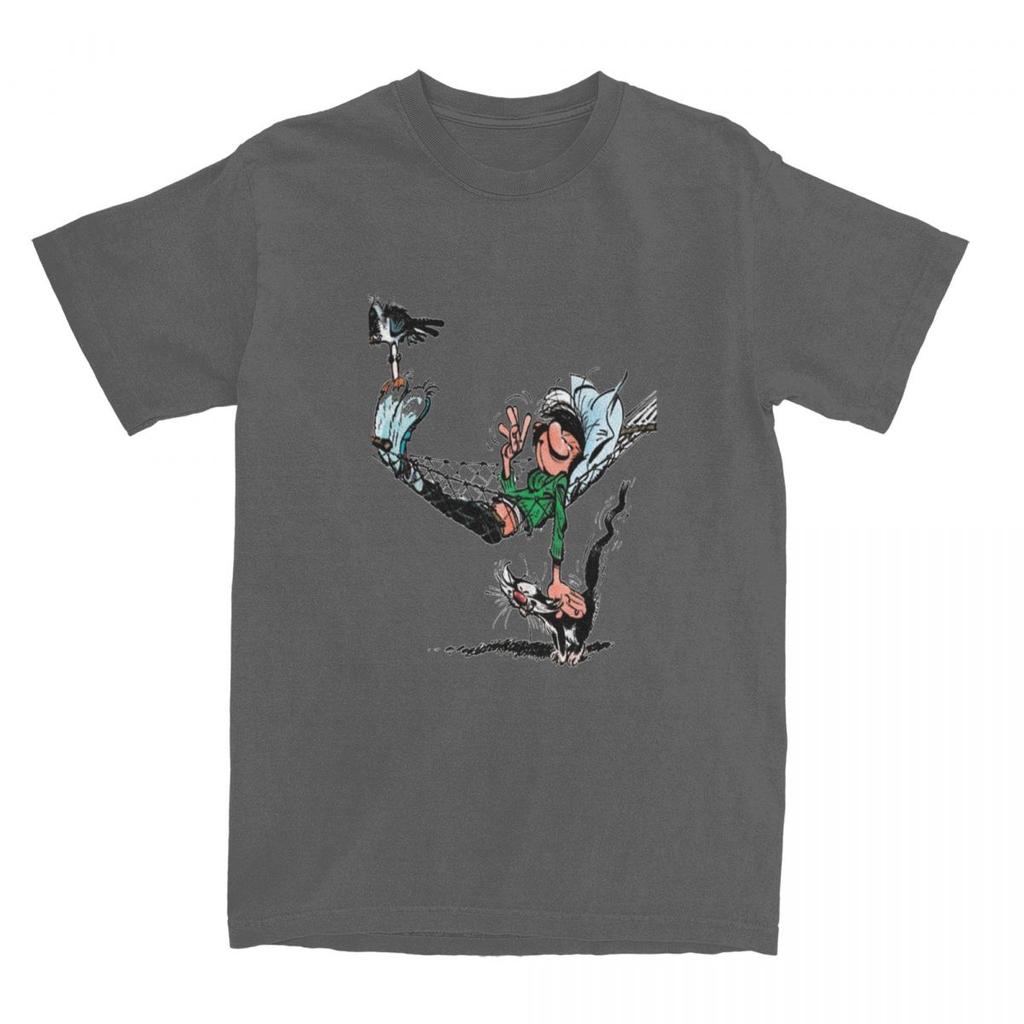 Gaston Lagaffe Comics T-Shirt Unisex Reine Baumwolle Lustiges T-Shirt Rundkragen T-Shirt Kurzarm Kleidung Geschenkidee