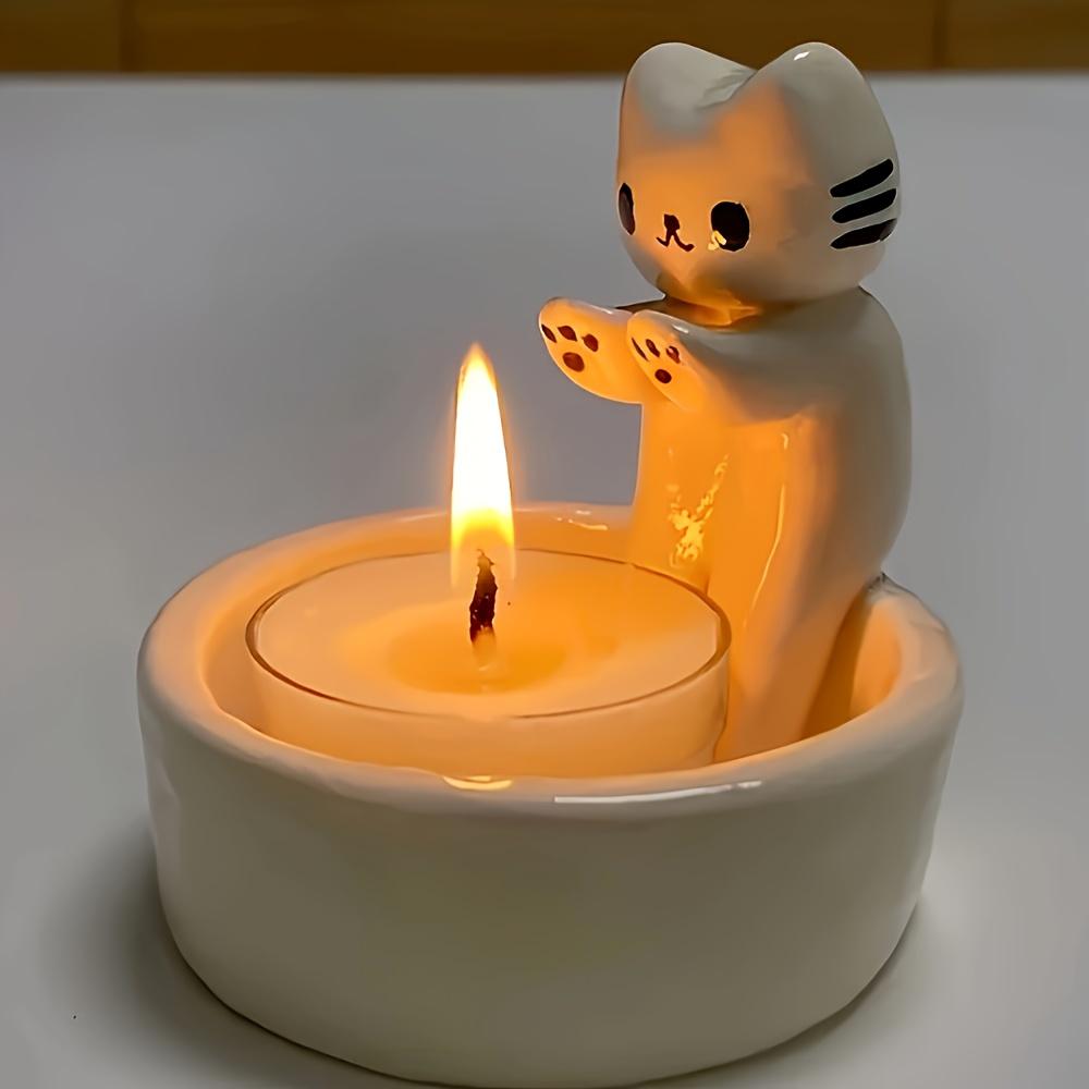 1pc WhimsyCat Ceramic Kitten Candle Holder - Encaustic Finish Tabletop Animal Theme Decor for Christmas, Halloween,Easter,Thanksgiving,Valentine'S Day