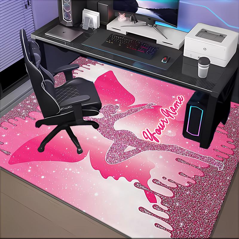 1PC Custom Name Pink Glitter Fairy Theme Floor Mat Ideal for Living Room, Game Rooms, Office, Bedroom Floor Mat Playful Design