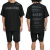 Vanson Training Wear Pants Short Sleeve and Top and Bottom Set for Gym NVSU-2501 & Set, T-Shirt Shorts, Jersey, Men's (JP, Alphabet, L, Black)
