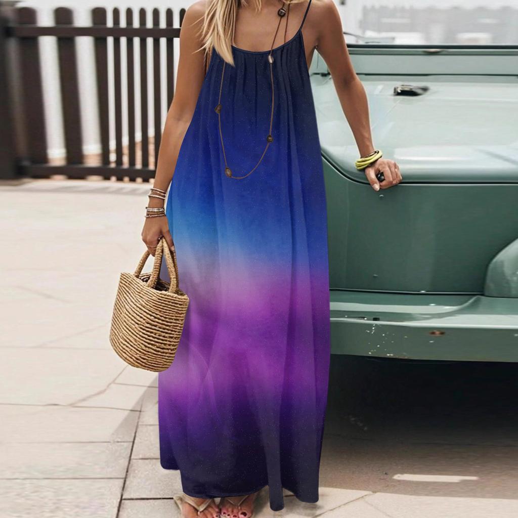 Dámské Módní Ležérní Volné Šaty s Květinovým Potiskem a Úzkými Ramínky Bez Zad