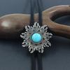 Unisex Western Cowboy Bolo Tie Vintage Sun Turquoises Stone Pendant Jewelry Braided Rope Necktie Metal Feather Necklace