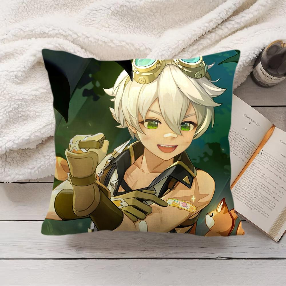 Bennett Genshin Impact Cute Cushion Cover Silky Short Plush Invisible Zipper Dustproof Sofa Pillow Case For Home Decor