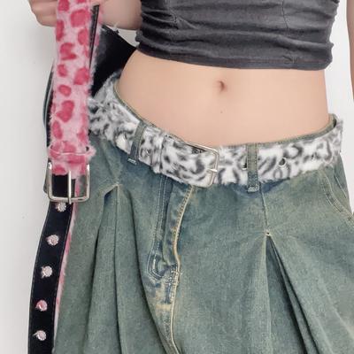Autumn and Winter Retro Leather Leopard Print Plush Belt Niche Design Sense Sweet Cool Style Waist Chain Fashion Versatile Temperament Waist