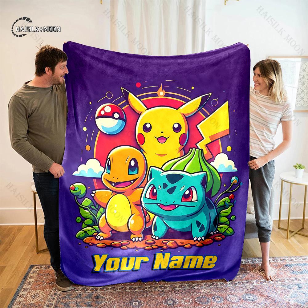 Free Shipping P-Pikachu C-charizard Print Blanket, for Bedroom Living Room Bed Sofa Office Nap Travel Camping Holiday Great Gift
