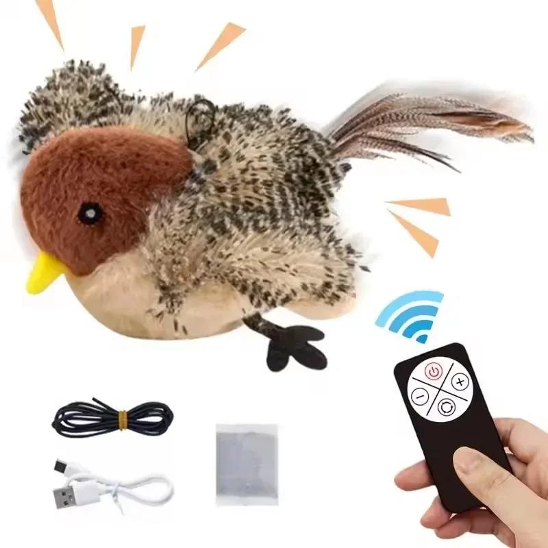 Rechargeable Interactive Flying Bird Cat Toy Chirping Flapping Bird with 3 Adjustable Levels Remote Control Pet Toy