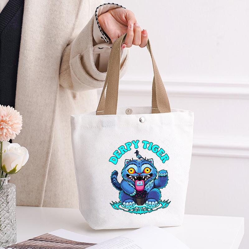 Kpop Portable Canvas Bag Plus Snap Button Solid Color Korean Version Canvas Bag Going Out Portable Tote Bag