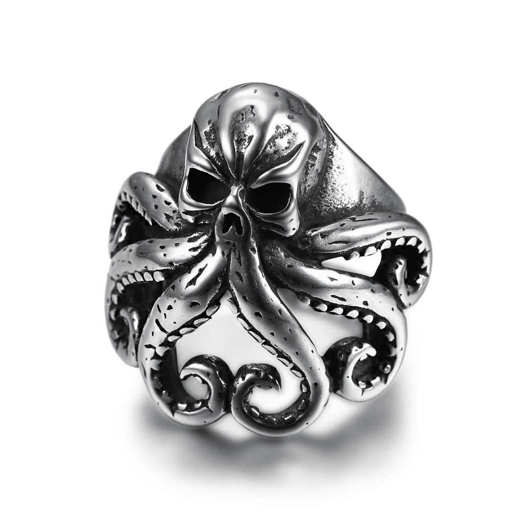 Vintage Punk Style Men's Octopus Tentacle Stainless Steel Ring Unique Accessory