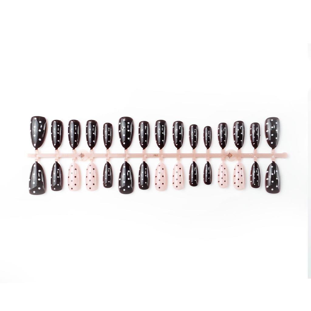 Polka Dot White Almond False Nails - Short Wearable Nail Tips