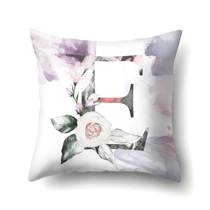 Decorative 26 Letters Polyester Pillow Case For Sofa Alphabet Flowers Printed Cushion Cover Case Home Decor Almofada 45X45Cm