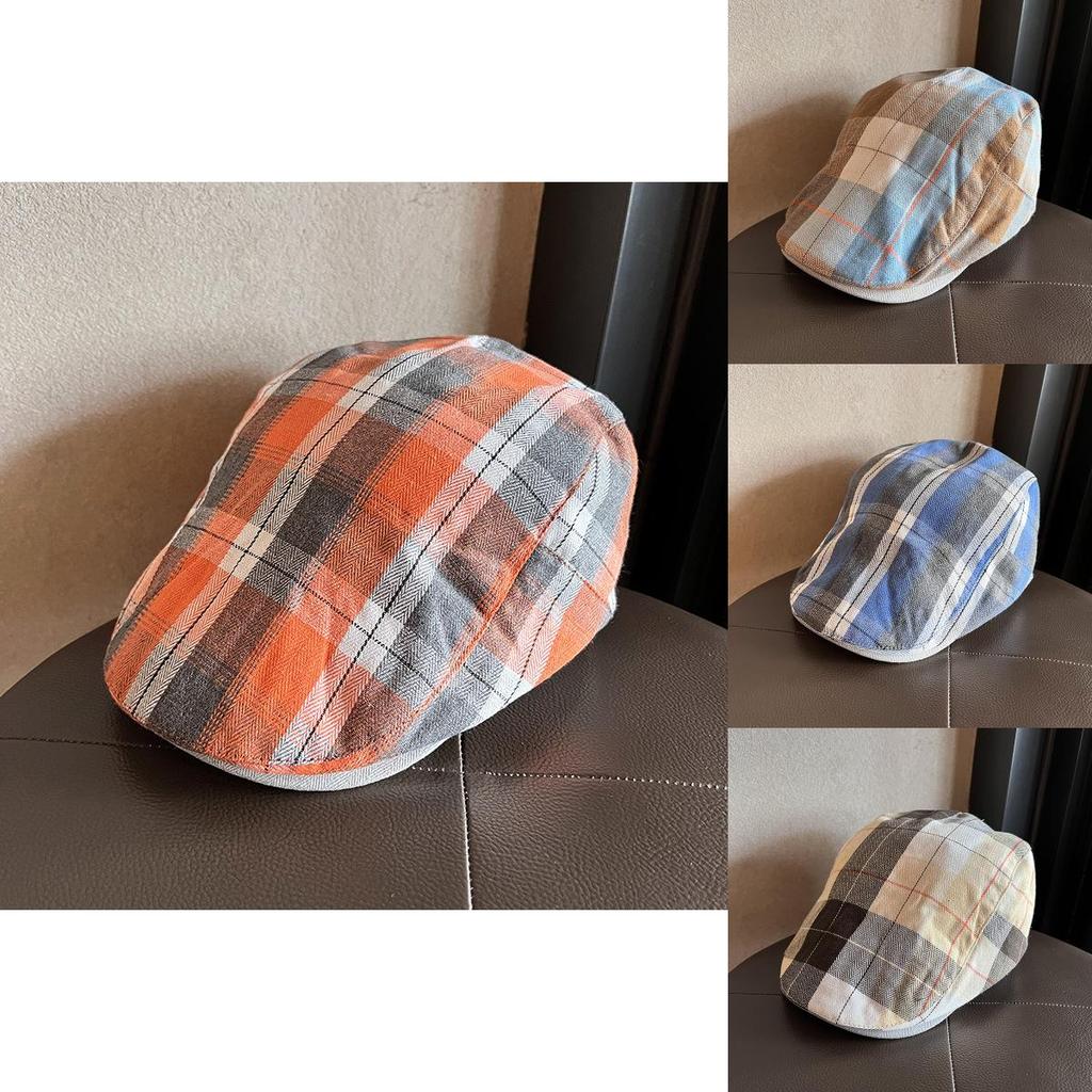 Vintage Plaid Beret Hat For Women With Breathable Cotton Blend Fabric For Art Lovers