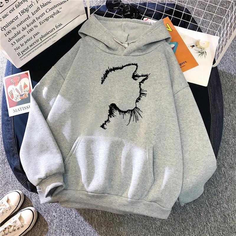 Men's Hooded Sweatshirt Beautiful Cat Patterned Long Sleeved Sweatshirt Warm and Comfortable Loose Fitting Home Sweatshirt Daily