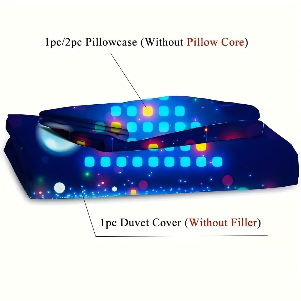 Blue Neon Light Game Christmas Tree Pattern 3d Print Duvet Cover Modern Art Style Polyester Bed Set Home Quilt Cover Pillowcase