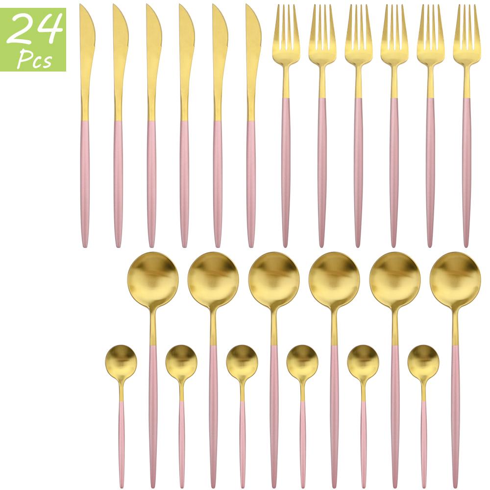 24Pcs Multicolor Dinnerware Set Knife Fork Spoons Teaspoon Tableware 18/10 Stainless Steel Cutlery Western Kitchen Silverware Flatware