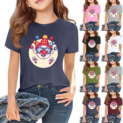 Moda Infantil Casual Manga Corta Estampada Cuello Redondo Manga Corta Camiseta Top