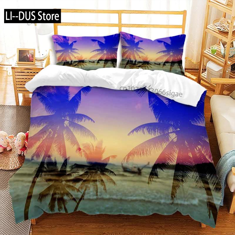 Sunset Palm Trees Duvet Cover Set 3Pcs Bedding Sets Quilt Cover With 2 Pillow Shams Full Queen King Size For Women Girl Teens