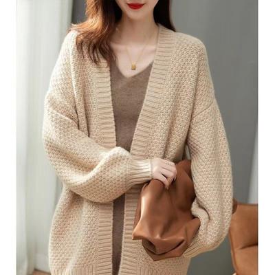Vintage Knitted Cardigan Jacket Autumn and Winter Thick Thread Loose Commuting Medium To Long Sweaters