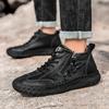 Fashion Mens Leather Casual Loafers Solid Color Sewing Style Vintage Hand Stitching Oxfords Shoes Ankle Boots Daily Work Office Shoes