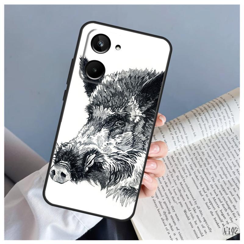 Cute Wild Boar Funny Cartoon For Realme C71 C55 C75 C67 C63 C51 C61 C53 C35 C65 11 12 13 14 15 Pro Plus GT6 GT7 Pro Case