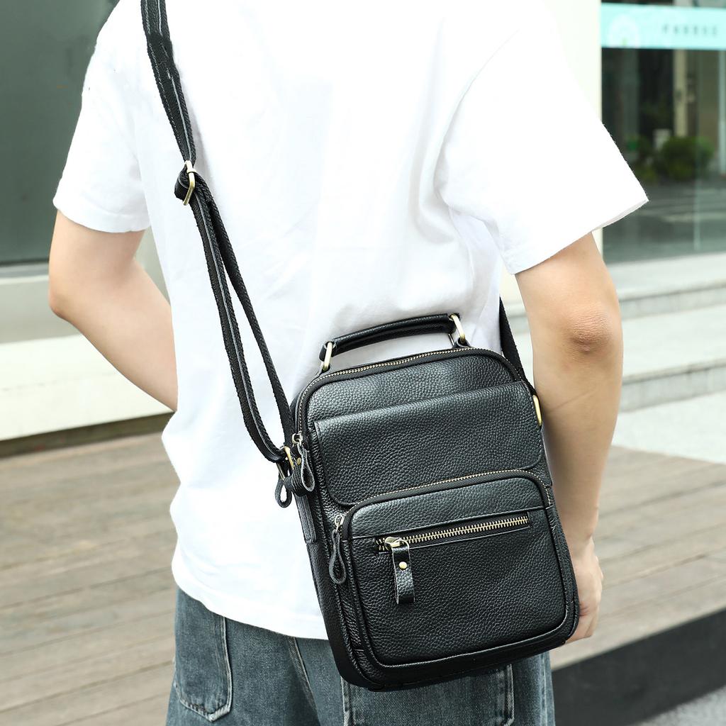 2025 New Men's Leather Crossbody Bag Outdoor Sports Casual Sling Backpack Multi-functional Shoulder Bag Phone Purse for Men