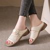 Fashion Large Size Hollow Slipper Summer Shoes for Women Chunky Middle Heel Retro Belt Buckle Breathable Leisure Outside Wear Slides