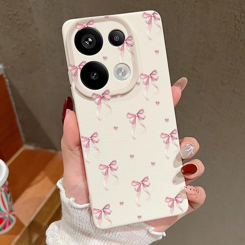 

Чехол из мягкой кожи TPU с принтом банта для Xiaomi 13T Pro Poco X6 M6 Redmi Note 14 13 Pro 12 11, защита объектива, противоударный матовый тонкий чехол для телефона Redmi Note 14 5G бежевый/белый