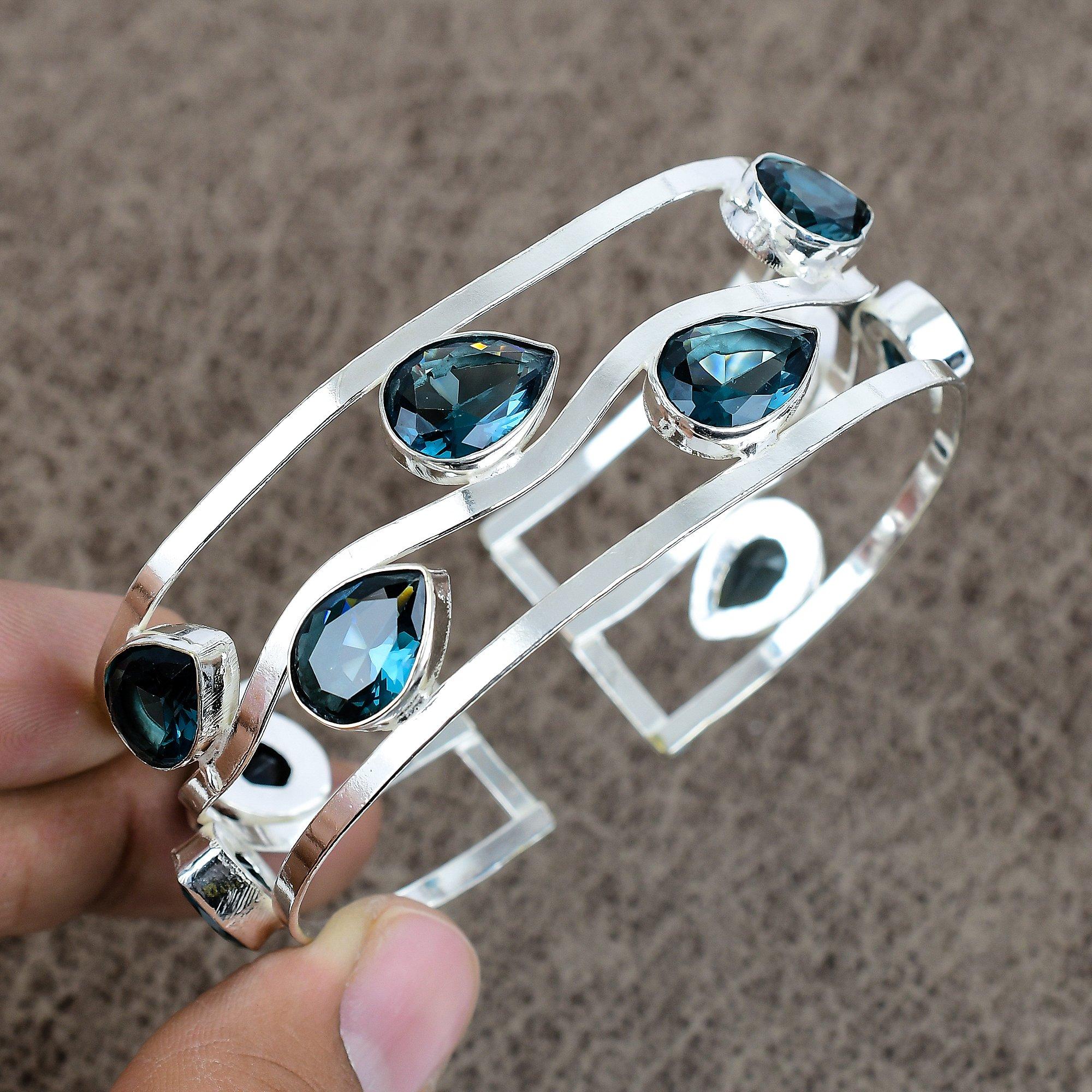 

Iolite Quartz Gemstone Handmade 925 Sterling Silver Cuff Bangle Adjustable KKG-197