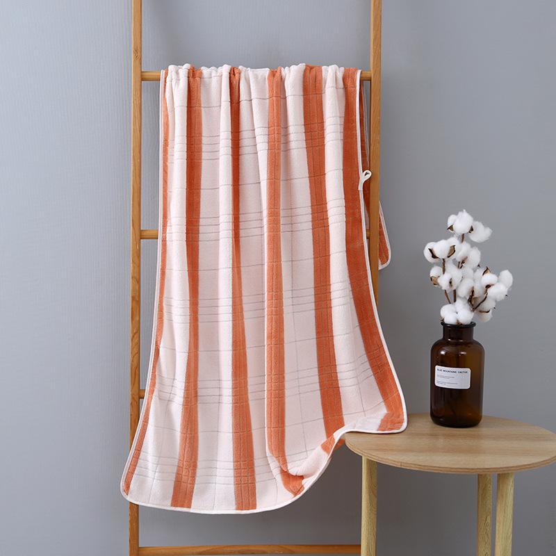 Quick-drying Coral Fleece Bath Towel Soft Thickened Absorbent Wide Striped English Hemming Beach Towel