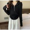 Women‘s Hooded Long Sleeve Half Zip Slim Fit Pullover Top Casual Solid Basic Tee