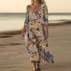 Dresses For Womens Vintage Print Tunic Waisted Midi Dress Summer Casual  3/4 Sleeve Dress