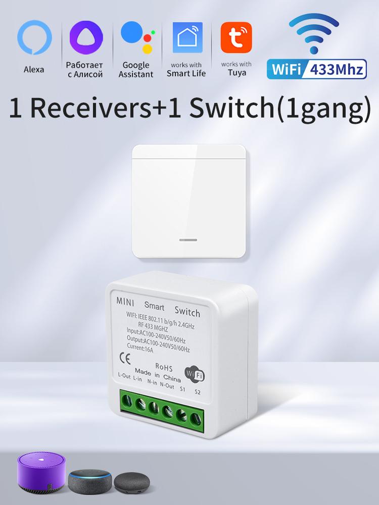 16A Tuya Smart WiFi Switch 2 Way Control RF433MHz Wireless Panel Switch DIY Module SmartLife APP Alexa Google Home Voice Control
