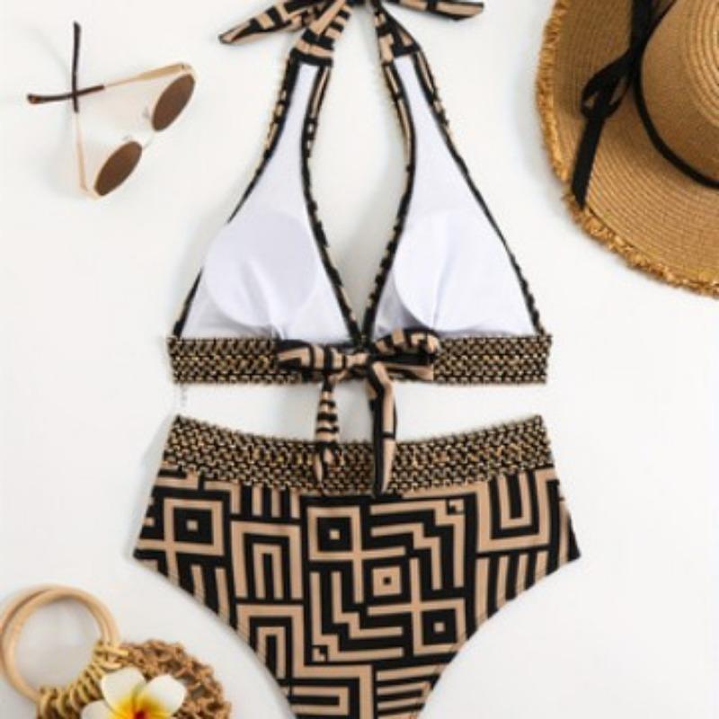 Women S Split Swimsuit High Waist Backless Solid Color Swimwear