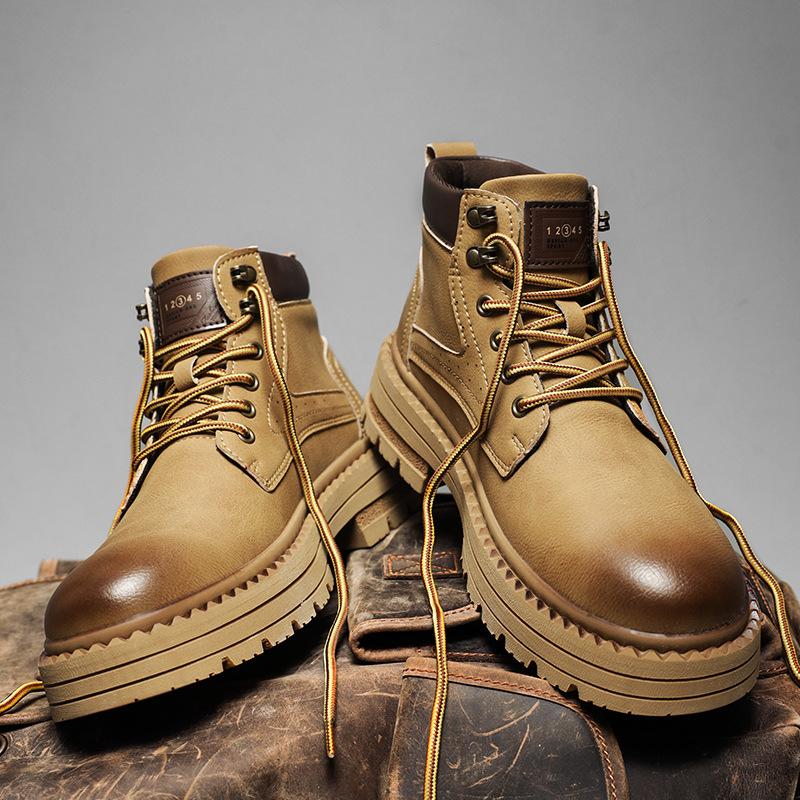 Autumn and winter British Martin boots medium top thick sole heightening high top rhubarb boots outdoor winter shoes 39