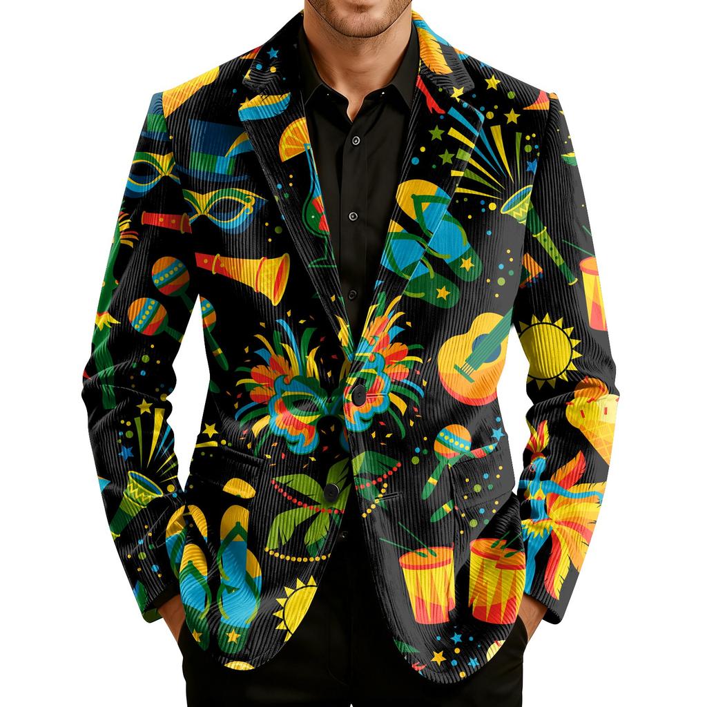 Herren Bedruckter Kord Samt Taschen Anzug Jacke Cardigan Herren Freizeitanzug