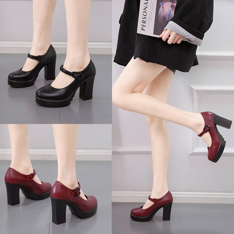 Spring & Autumn Round Toe Platform Chunky Heel Non-Slip Women's Shoes