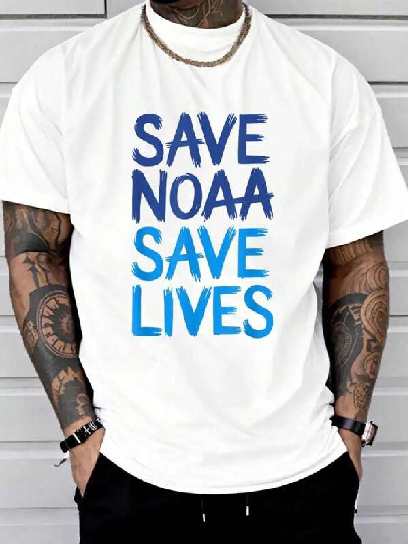 Save Our Science Graphic Cotton T-shirt - Bold  SAVE NOAA SAVE LIVES  Print XXL