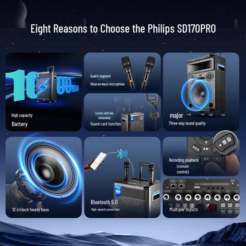 Philips SD170PRO 12-inch Portable Bluetooth Karaoke Speaker CN plug (adapter included)