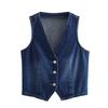 2024 Winter Women's European & American Style Fashionable Casual Denim V-Neck Sleeveless Vest