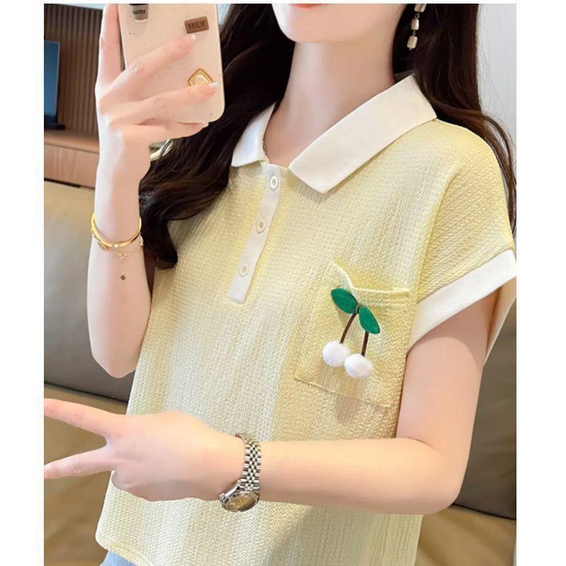 Large size fat mm texture pocket polo collar short-sleeved t-shirt women's summer new loose and thin meat cover top trendy