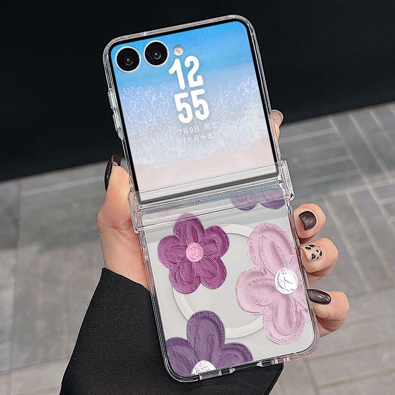 Retro Flowers Black Rose Print Case For Samsung Galaxy Z Flip 8 7 FE 6 5 Z Flip8 Flip7 Flip6 Magnetic Clear Hard PC Folding Phone Cover