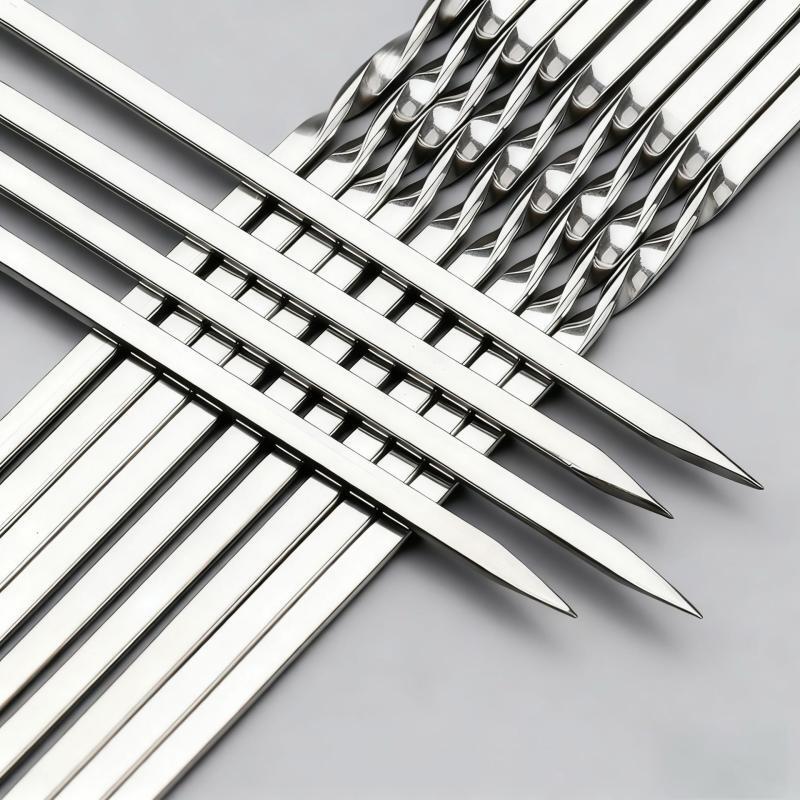 SMVP Stainless Steel Flat BBQ Skewers with Wooden Handle (Set of 2)