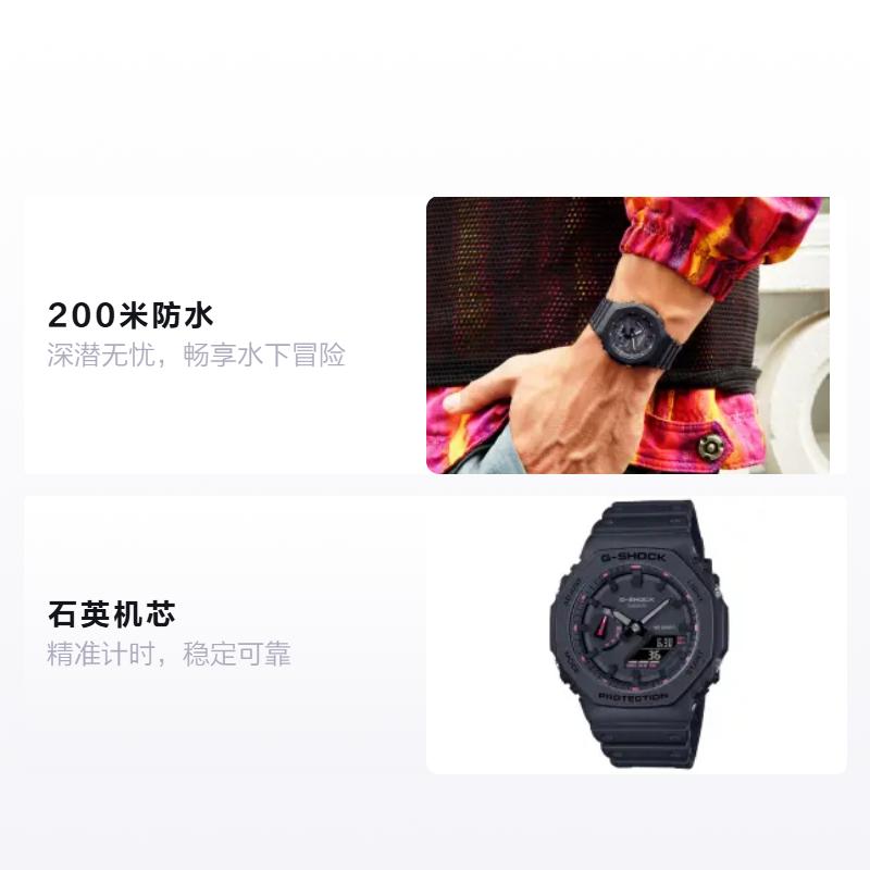 CASIO 200 meters waterproof Quartz resin strap men s watch black dial GA-2100P-1A чёрный