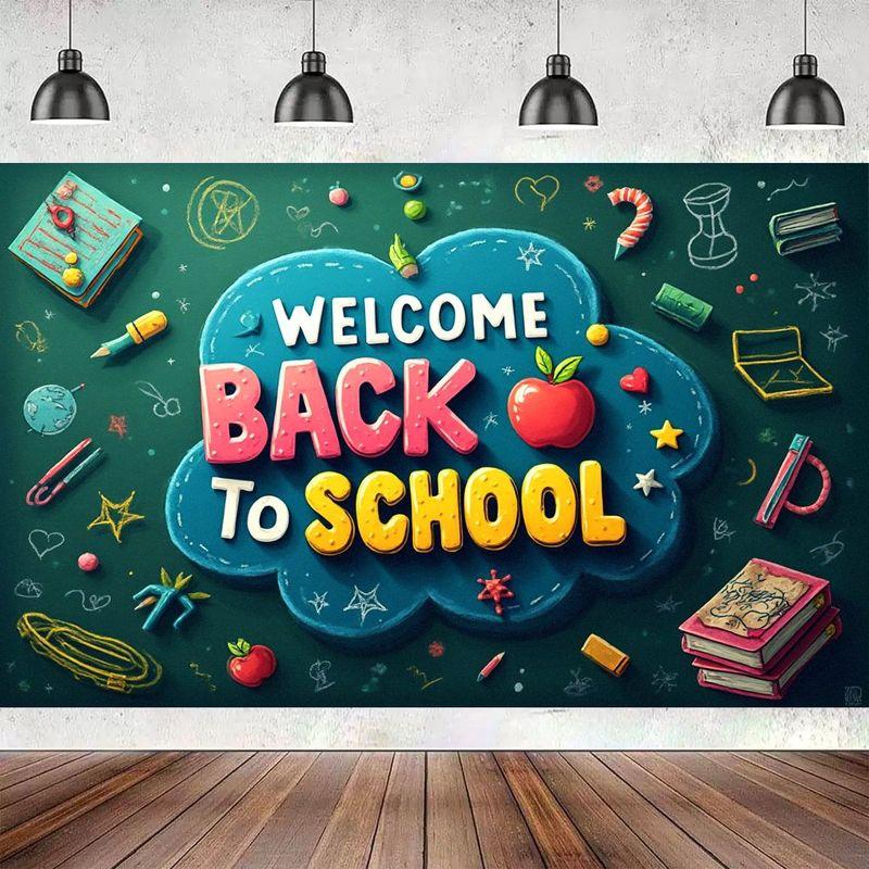 Neon Back To School Theme Tapestry Cartoon Pattern Wear Resistant Hanging Cloth Party Decoration