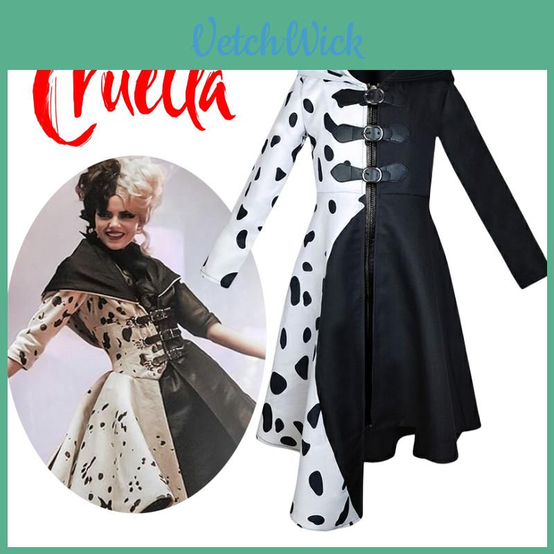 Cosplay šaty inspirované 101 dalmatiny Černobílá čarodějnice Cruella De Vil