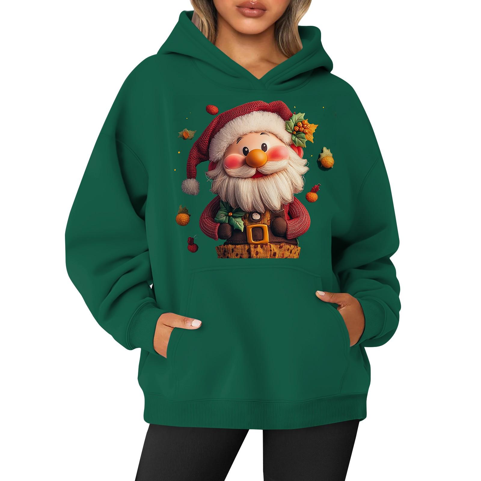 

Женская толстовка с капюшоном и круглым вырезом, длинными рукавами и рождественским принтом XL